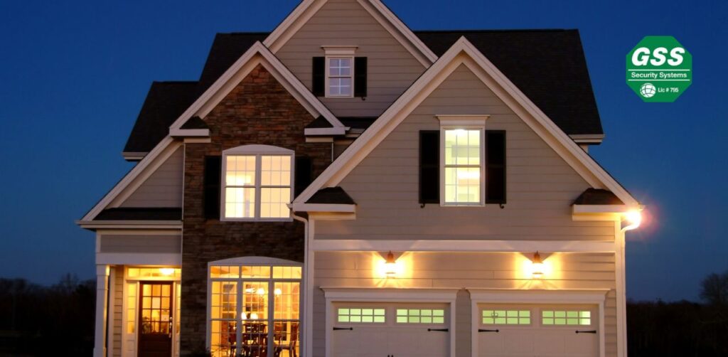 A modern home equipped with the latest no-contract security technology, set in a serene residential area.