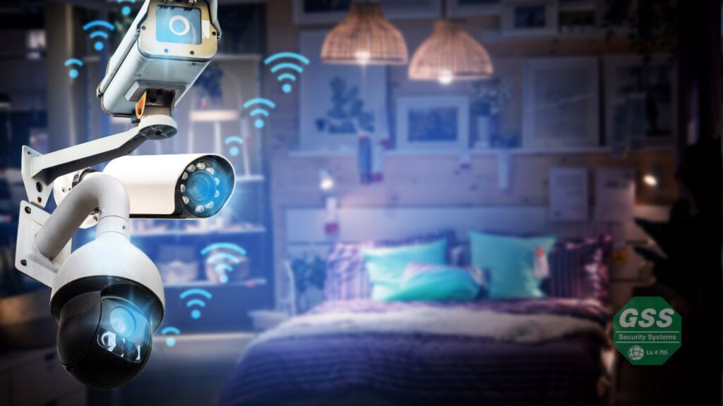 A futuristic home equipped with the latest security technology