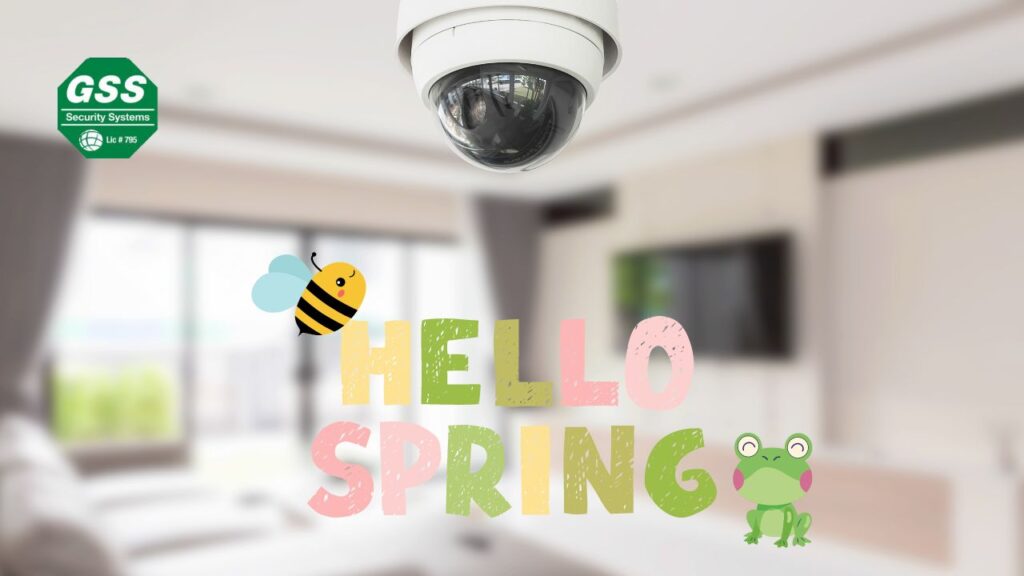 A modern home surrounded by vibrant spring flowers, equipped with the latest Globelink security technology.