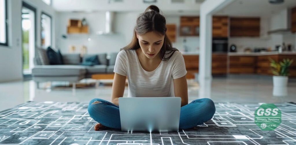 A person researching home security monitoring services.